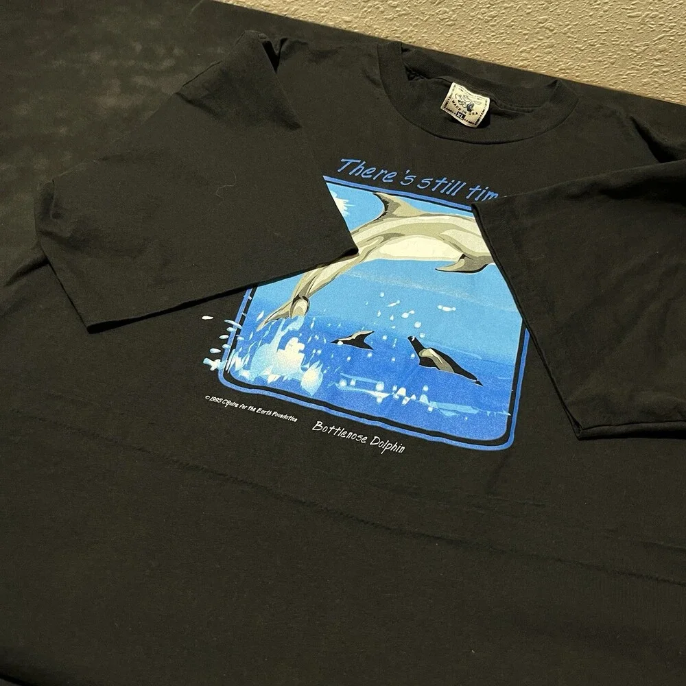 Vintage Dolphin Art Shirt 90s Human-I-Tees Harlequin Extinction Is Forever USA